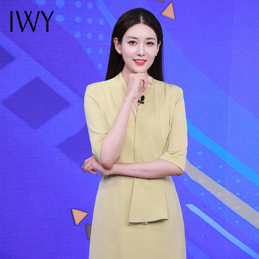 IWY/黄色播音艺考礼服女春夏季气质收腰修身主持人连衣裙正装职业装ol22XQ0021 商品图1