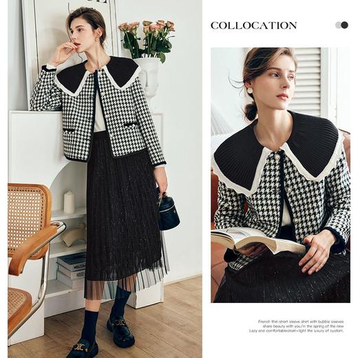 OLrain欧芮儿法式千鸟格短外套女春2025新款名媛小香风翻领上衣 商品图0