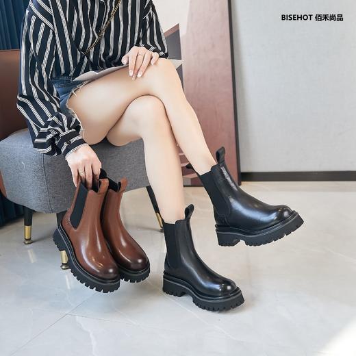 新品单层牛皮切尔西烟管时尚矮靴992B25601 商品图3