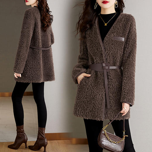 时尚气质保暖皮毛一体外套配腰带HR-GJC7231 商品图0