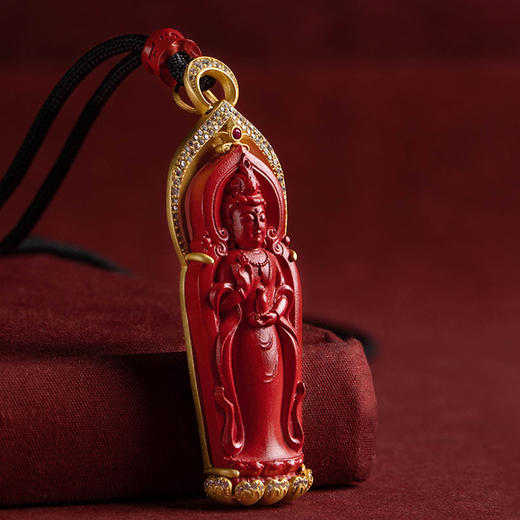 S925银镀金镶朱砂观音菩萨吊坠 商品图0