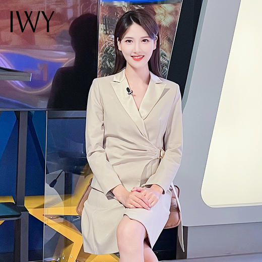 IWY/秋季绸缎领西装连衣裙女高级感主持人礼服气质名媛商务职业裙正装Q766 商品图3
