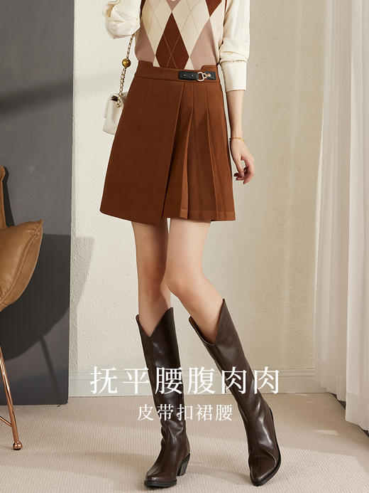 【129选3件，不退换】熙世界百褶短裙女秋冬新款学院风高腰显瘦加厚毛呢A字半身裙 商品图1