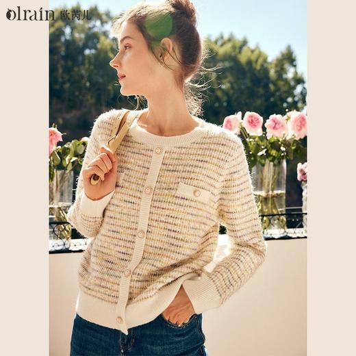 OLrain欧芮儿法式杏白色毛衣女冬季2022年新款小香风圆领套头衫 商品图4