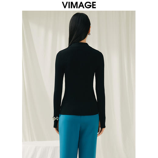 VIMAGE纬漫纪新款100%绵羊毛纯色修身针织衫V1801427 商品图4