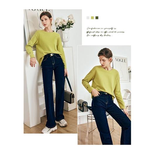 OLrain欧芮儿法式长袖纯色T恤女秋季2022年新款宽松减龄打底上衣 商品图3