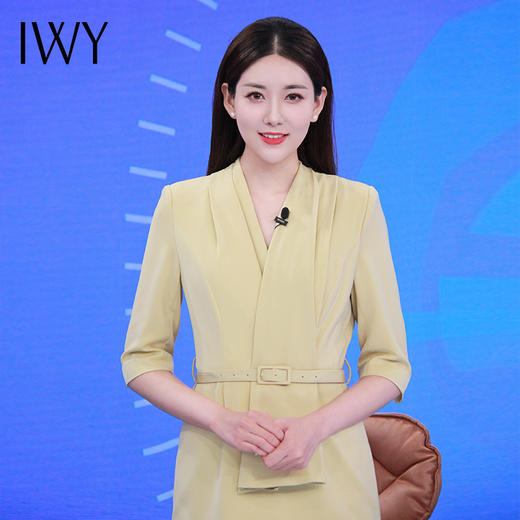 IWY/黄色播音艺考礼服女春夏季气质收腰修身主持人连衣裙正装职业装ol22XQ0021 商品图4