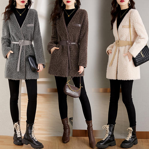 时尚气质保暖皮毛一体外套配腰带HR-GJC7231 商品图3