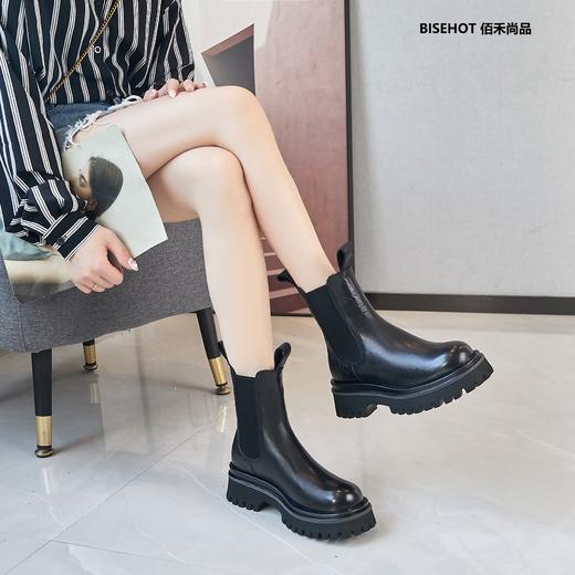 新品单层牛皮切尔西烟管时尚矮靴992B25601 商品图1