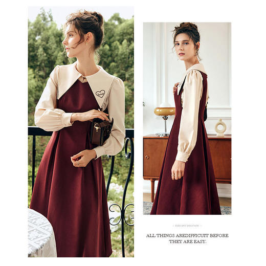 欧芮儿法式背带连衣裙女秋季2022新款复古减龄镂空A字摆裙 商品图0