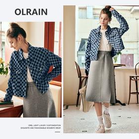 OLrain欧芮儿法式棋盘格牛仔外套女秋季2022年新款复古小个子上衣