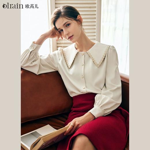 OLrain欧芮儿法式杏色长袖衬衫女秋季2022年新款减龄刺绣翻领衬衣 商品图4