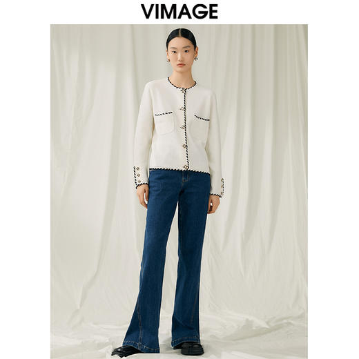 VIMAGE纬漫纪秋季新款撞色时尚通勤气质百搭针织开衫V1801426 商品图2