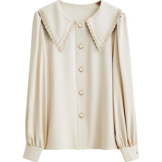 OLrain欧芮儿法式杏色长袖衬衫女秋季2022年新款减龄刺绣翻领衬衣 商品图5