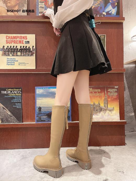 新品薄绒厚底时尚百搭显瘦高靴909B25547 商品图7