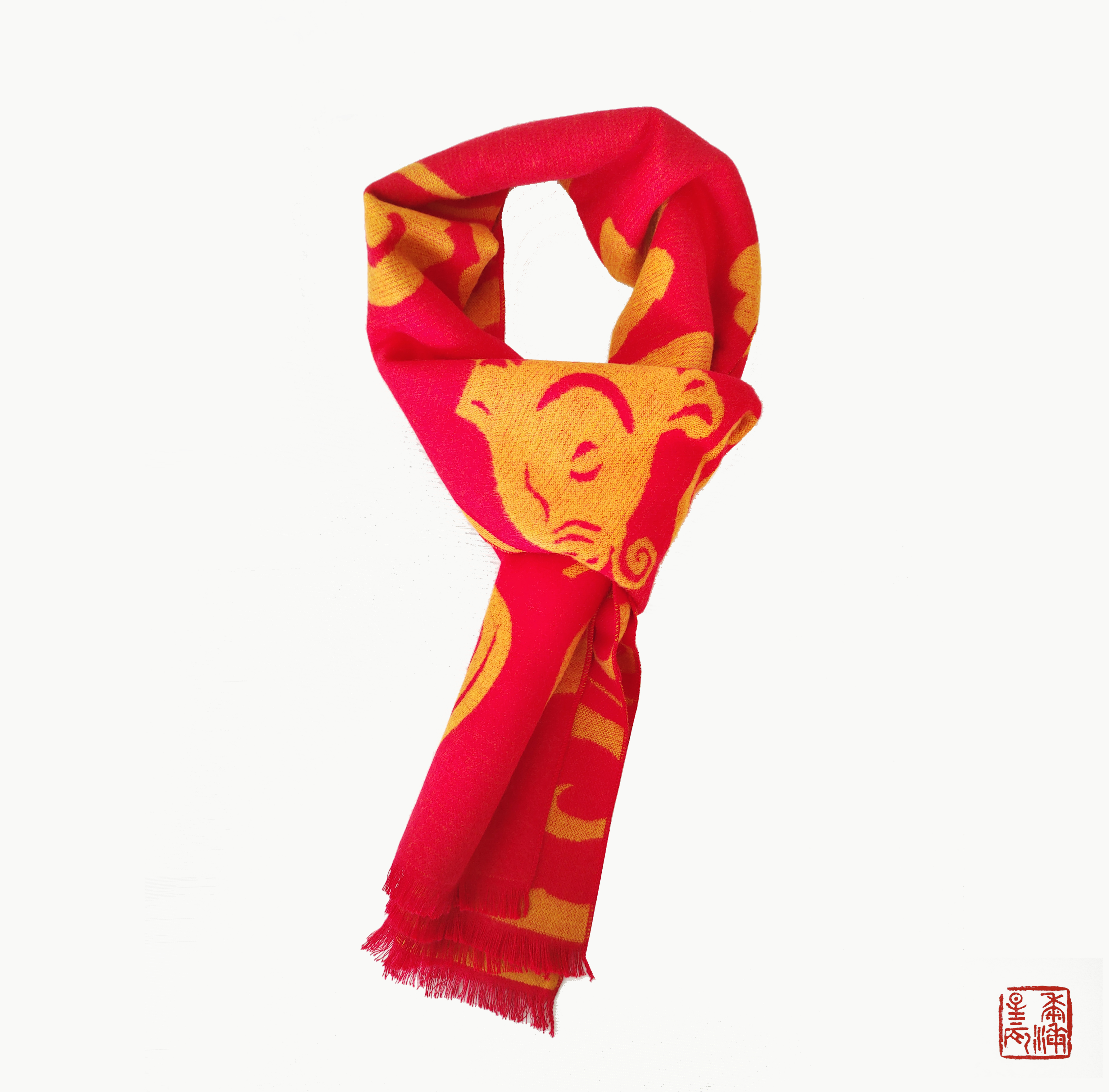 福寿绵延 中国红吉祥云纹围巾
