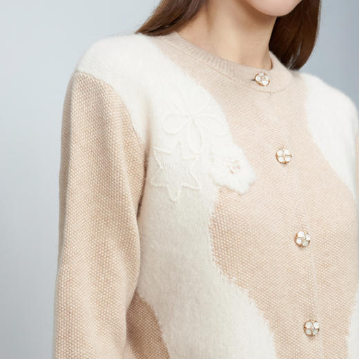 【波浪纹针织羊绒开衫】羊绒世家秋冬新品女士针织外套简约百搭直筒气质针织衫 商品图1