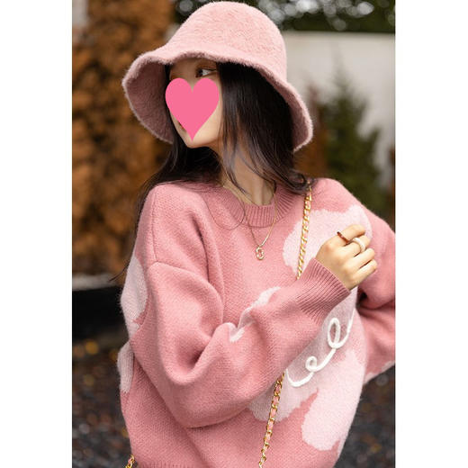 软糯圆领提花毛衣女2022秋冬新品韩版宽松外穿慵懒风套头针织衫 商品图1