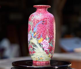 胭脂红扒花鸟语花香灯笼瓶