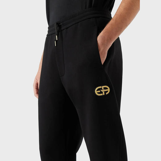 EMPORIO ARMANI 阿玛尼 男士棉质刺绣徽标抽绳休闲运动裤 黑色 6L1P84 1JHSZ 0999 商品图3