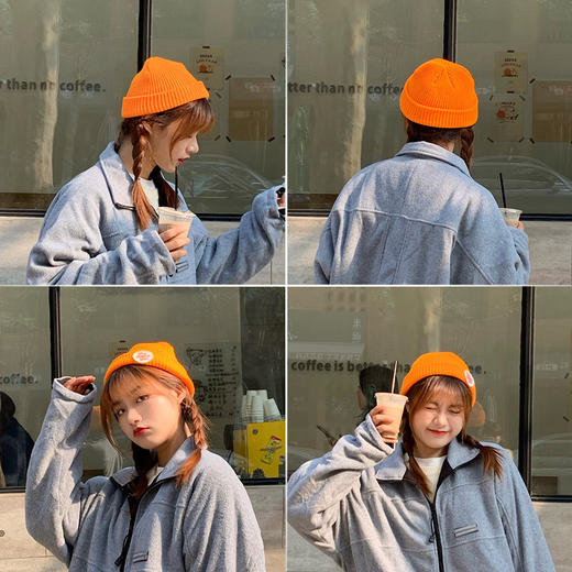 「12款配色！标签瓜皮帽」字母圆标针织瓜皮帽 韩版简约糖果色学生帽子文艺休闲情侣帽配饰 商品图1