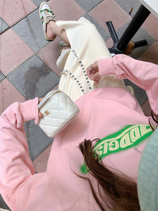 女装粉色卫衣女秋季新款字母印花宽松外套上衣ins潮 商品图1