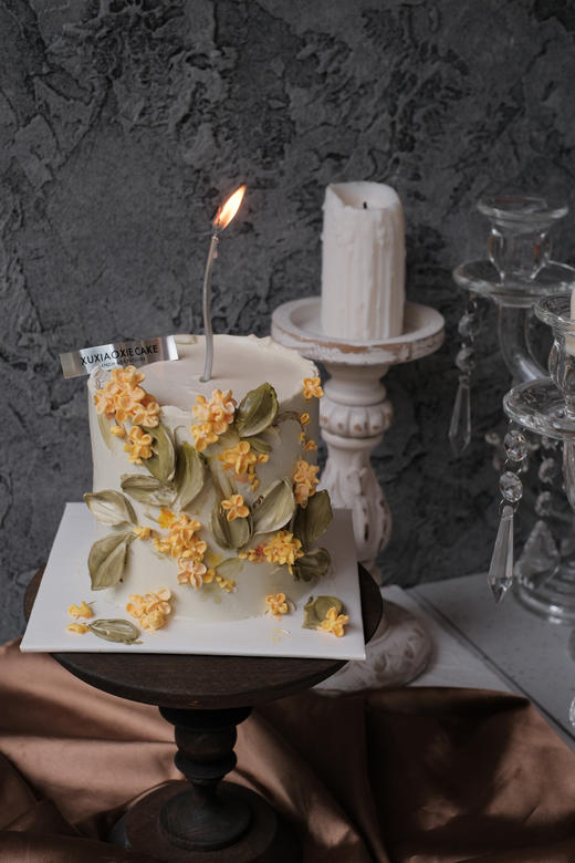 桂花蛋糕，油画风刮刀花蛋糕（奶油霜抹面，水果默认火芒） 商品图1