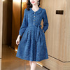 kml1892 2022秋冬新款女装娃娃领小香风简约设计感气质显瘦收腰纯色连衣裙 商品缩略图0