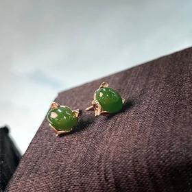 和田玉碧玉耳钉-狐狸玫瑰金