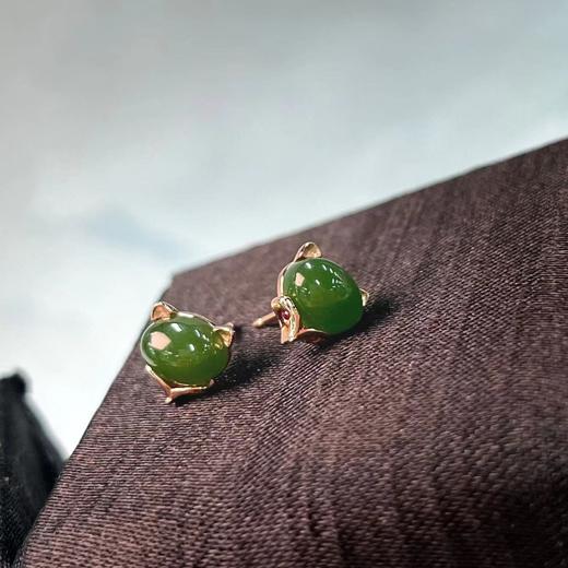 和田玉碧玉耳钉-狐狸玫瑰金 商品图0