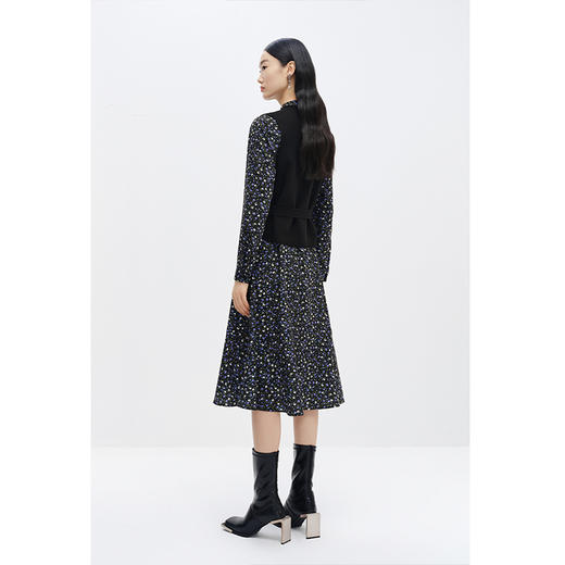 NEELLY纳俪商场同款立领碎花连衣裙女中长款A字裙V领马甲两件套N22111Y01113 商品图3