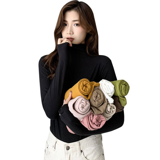 莫代尔打底衫女长袖t恤半高领春秋冬2022新黑色内搭洋气紧身上衣 商品图3