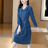 kml1892 2022秋冬新款女装娃娃领小香风简约设计感气质显瘦收腰纯色连衣裙 商品缩略图3