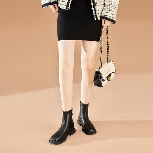 【拼】西遇切尔西靴女秋冬新款烟筒靴烟管靴黑色厚底切尔西短靴D0024073/D0024079 商品图3