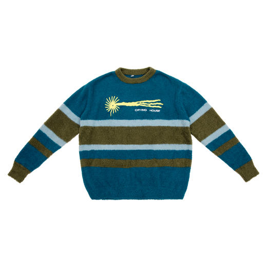 cryingcenter 泪屋系列 拼色条纹刺绣图案 仿熊毛 软糯毛衣 商品图4
