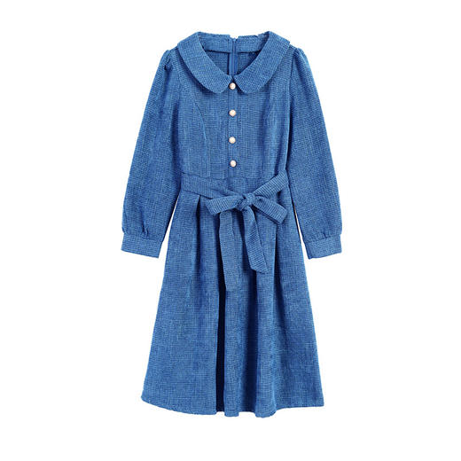 kml1892 2022秋冬新款女装娃娃领小香风简约设计感气质显瘦收腰纯色连衣裙 商品图4