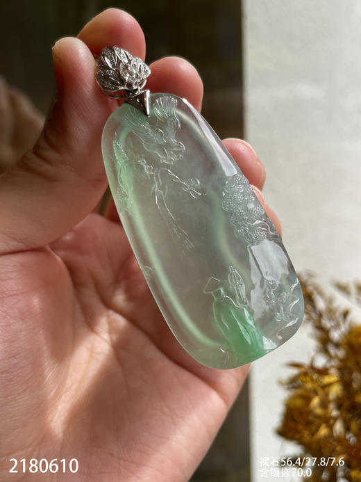 近玻璃飘翠山水牌吊坠【2180610】 具体价格微信咨询 商品图3