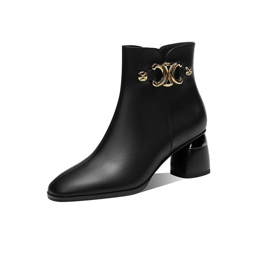 JY-2022新款秋冬马丁靴方头粗跟高跟单靴法式踝靴 商品图4