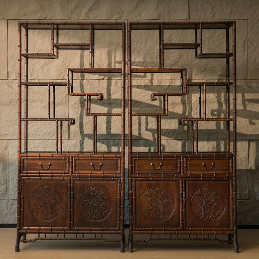 民国 红木竹节工博古架（一对） 商品图0