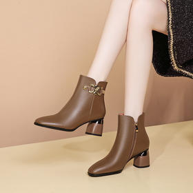 JY-2022新款秋冬马丁靴方头粗跟高跟单靴法式踝靴