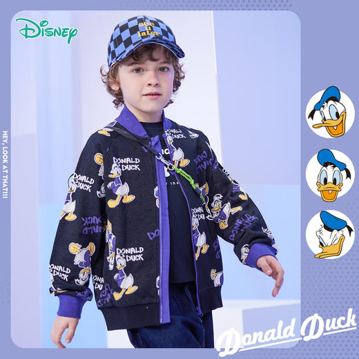 【商场同款】迪士尼童装新品春秋男童无帽外套唐老鸭活力时尚儿童上衣 商品图0