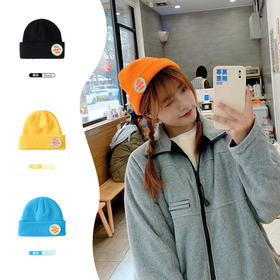 「12款配色！标签瓜皮帽」字母圆标针织瓜皮帽 韩版简约糖果色学生帽子文艺休闲情侣帽配饰
