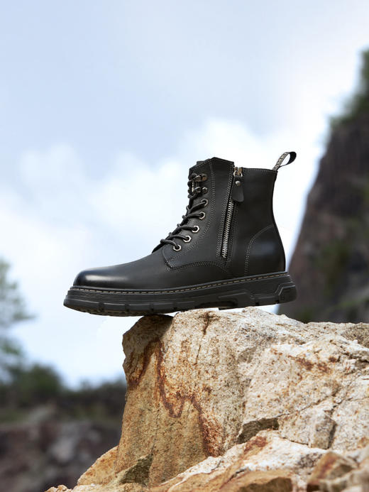 骆驼秋冬季新款复古潮流高帮马丁靴男侧拉链工装真皮大黄靴子 GE12235262 商品图3