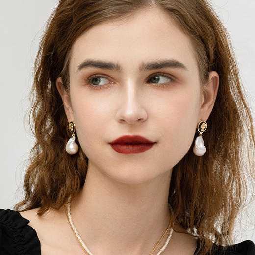 Manreya玛芮雅“法式恋曲”复古浪漫巴洛克珍珠耳环 商品图1