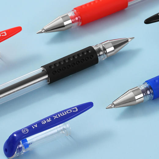 齐心 A1 软护手拔帽中性笔水笔碳素笔啫喱笔签字笔 子弹头0.5mm 黑色 12支/盒 商品图3