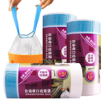 e洁 抽绳垃圾袋白色40*45cm180只1.1丝点断加厚家用手提抽绳款清洁袋 商品图0