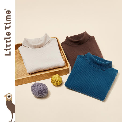 littletime女童打底衫秋冬款半高领百搭2021新款儿童加厚保暖T恤 商品图1