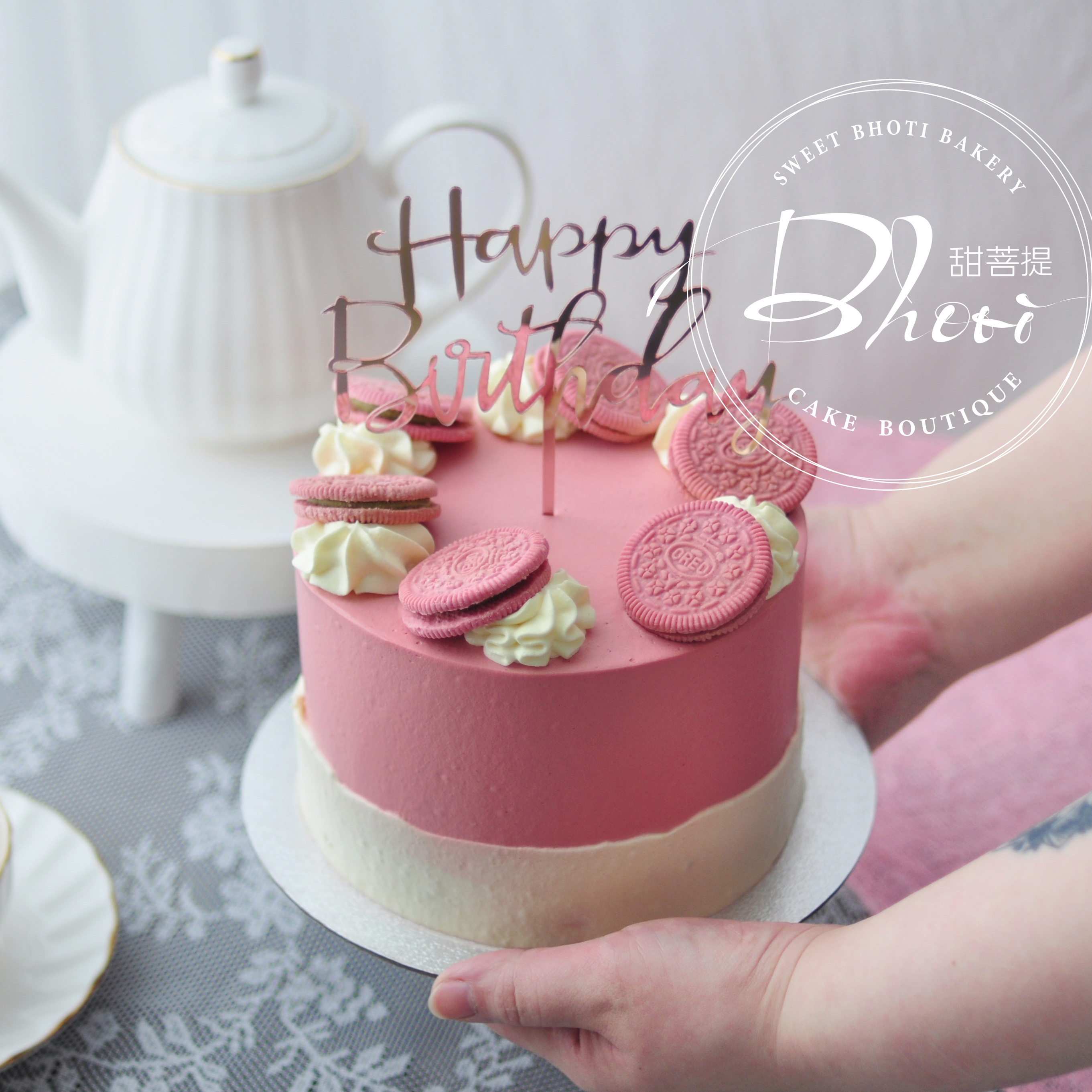 动物性淡奶油系列（粉红奥利奥）英国进口纯动物淡奶油生日蛋糕0090【加高款】