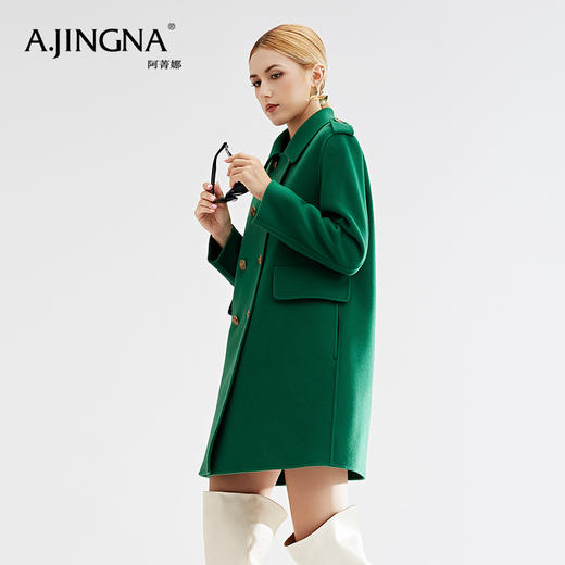 【特价不退换  微瑕款】阿菁娜复古小翻领经典双排扣羊毛羊绒混纺H型爆款热卖大衣A27D211032 商品图4