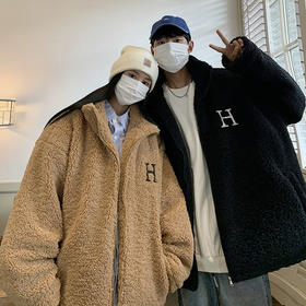 【暖阳棉服 伴你过冬】情侣装冬季字母刺绣羊羔毛棉服男oversize加厚美式复古棉衣外套潮
